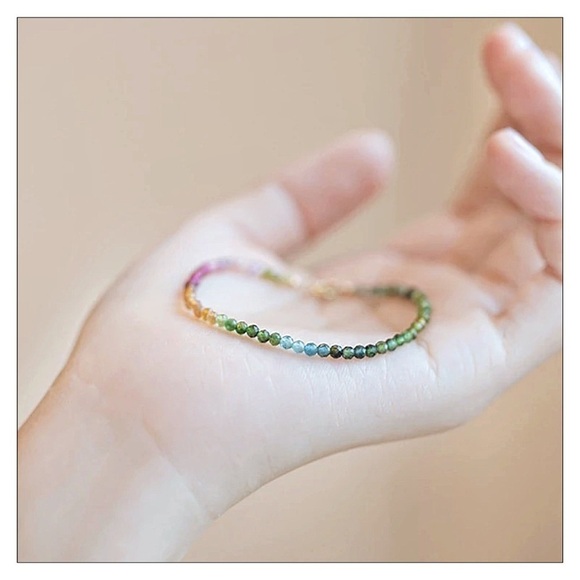NEW Handmade Artisan Dainty Beaded Natural Tourmaline Gold Plated Brace… - Picture 5 of 5